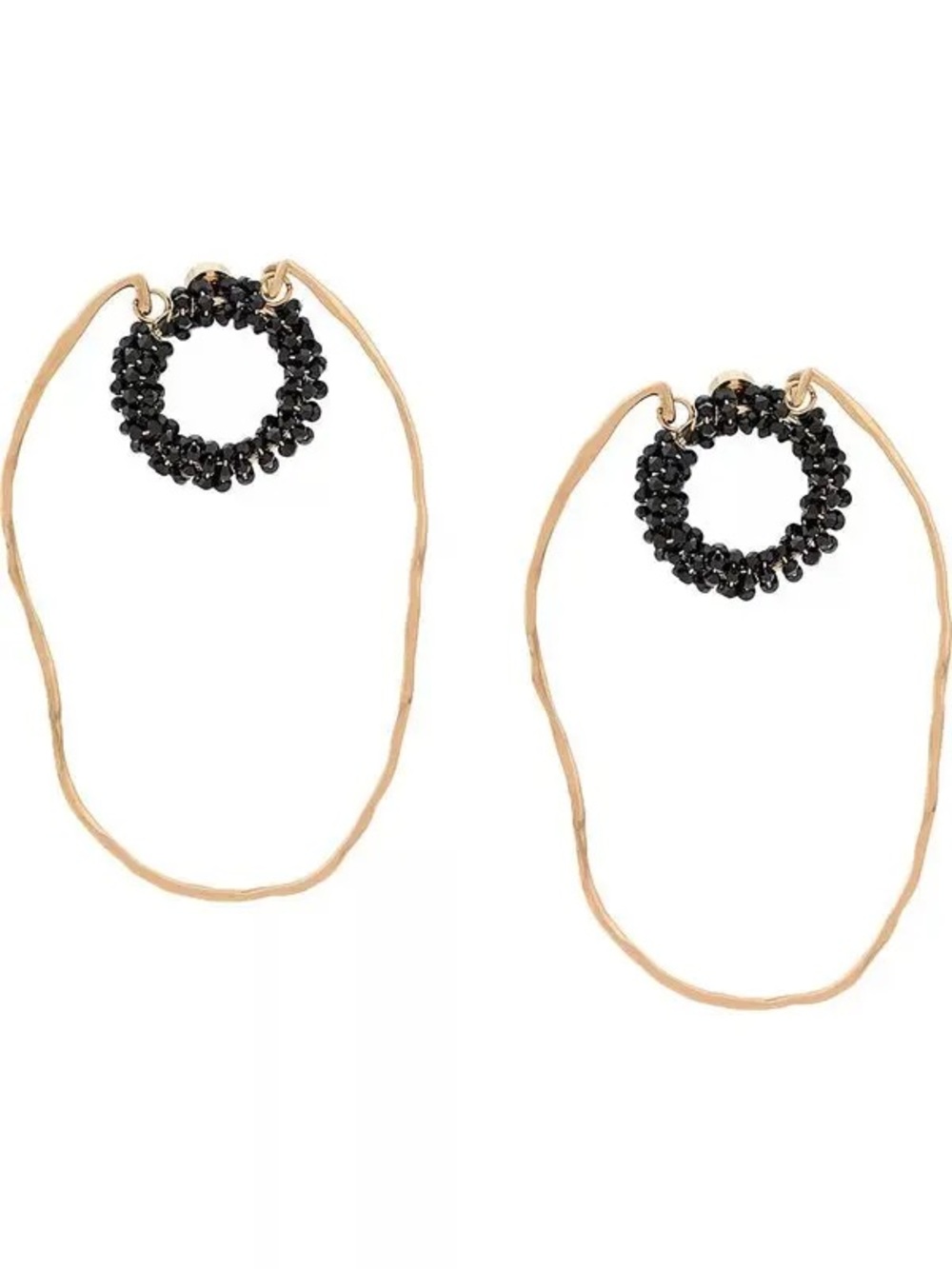 Jaquemus NIB Gold-Tone Hoop Earrings with Black Beaded Swarovski Studs - Picture 2 of 4
